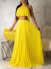 Indiebeautie Pleated Crop Top & Skirt Set