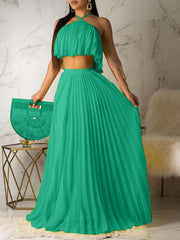 Indiebeautie Pleated Crop Top & Skirt Set