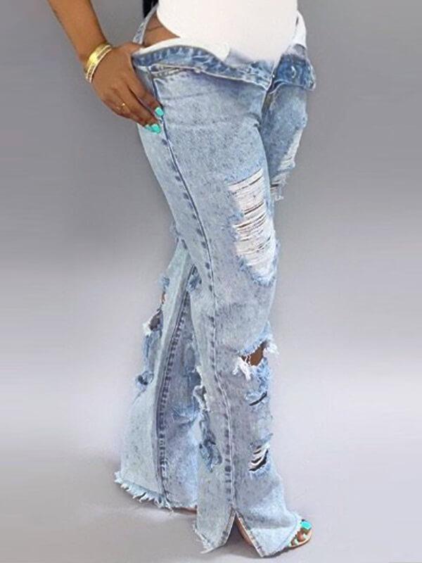 Distressed Side-Slit Jeans--Clearance