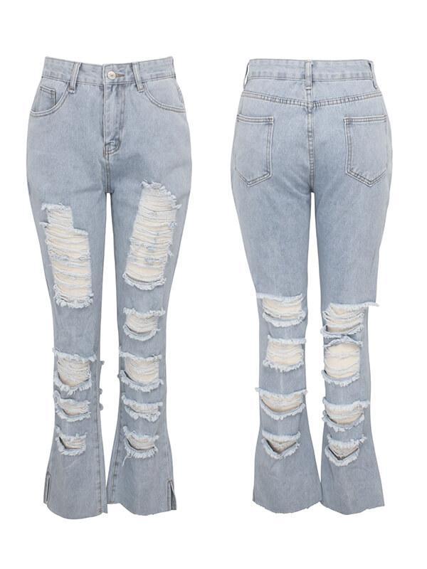 Distressed Side-Slit Jeans--Clearance