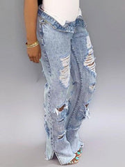 Distressed Side-Slit Jeans--Clearance