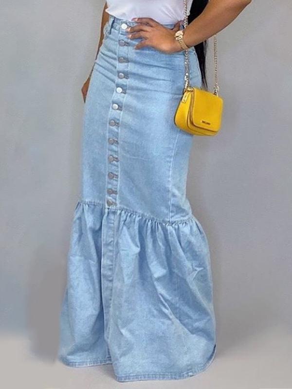 Button-Down Denim Skirt