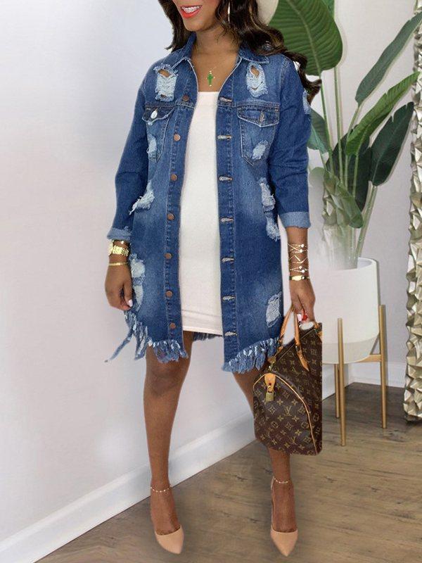 Indiebeautie Distressed Fringe Denim Jacket