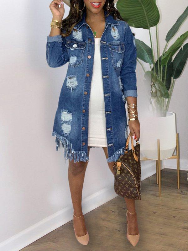 Indiebeautie Distressed Fringe Denim Jacket