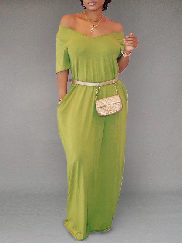 Indiebeautie Solid V-Neck Maxi Dress