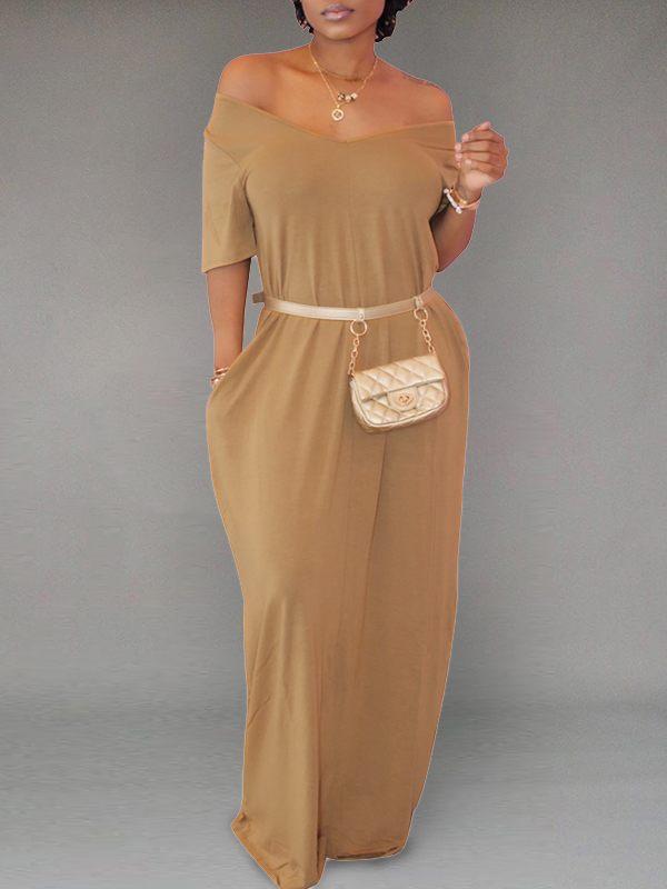 Indiebeautie Solid V-Neck Maxi Dress