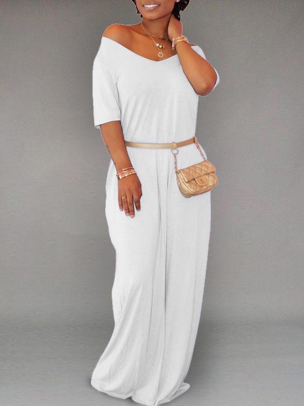 Indiebeautie Solid V-Neck Maxi Dress