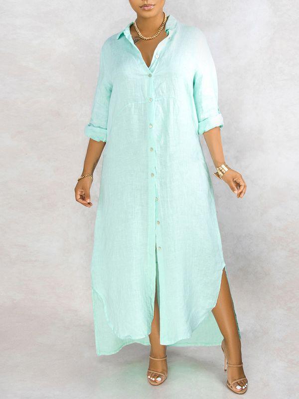 Indiebeautie Solid Button-Down Shirt Dress