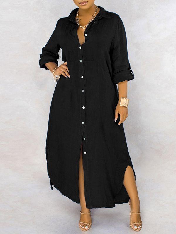 Indiebeautie Solid Button-Down Shirt Dress