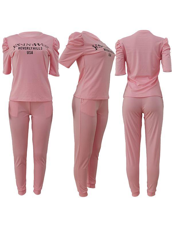 indiebeautie Slogan Puff-Sleeve Top & Pants Set