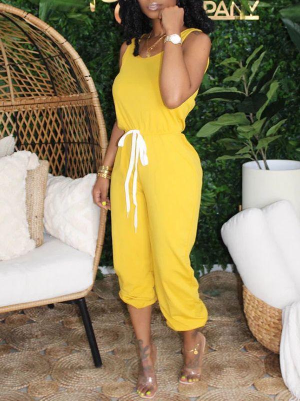 Indiebeautie Drawstring Sleeveless Jumpsuit