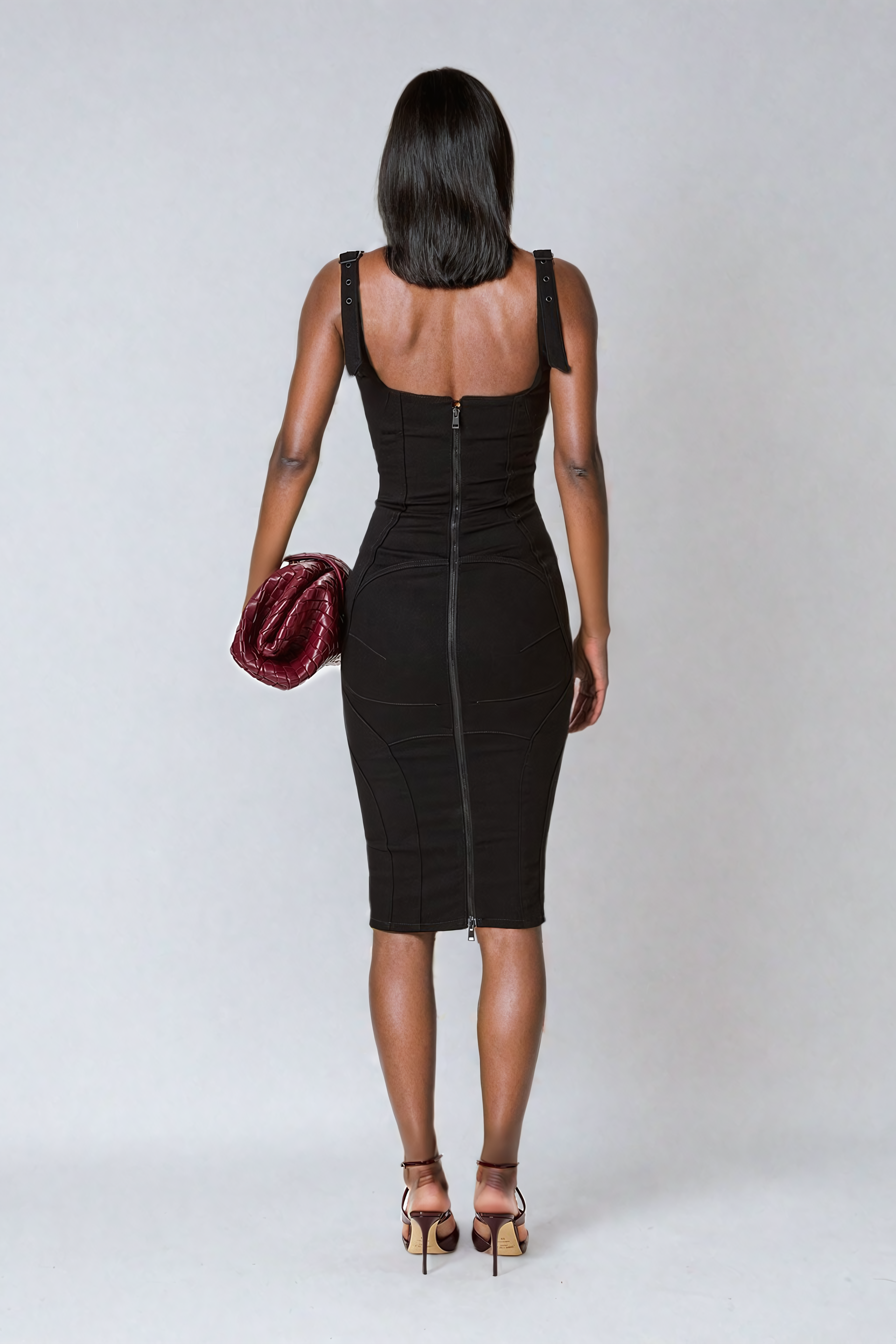 Gauri Buckle Deconstruct Midi Dress In Black