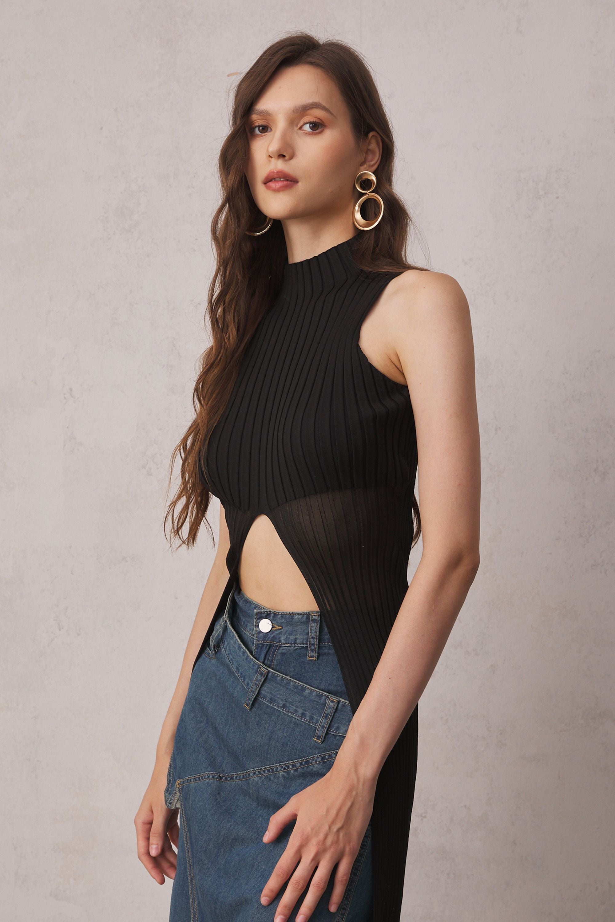 Gloria Knit See Through Top In Black