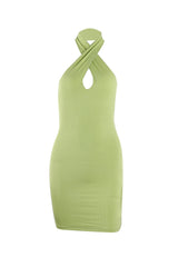 Green Crisscross Halter Mini Dress