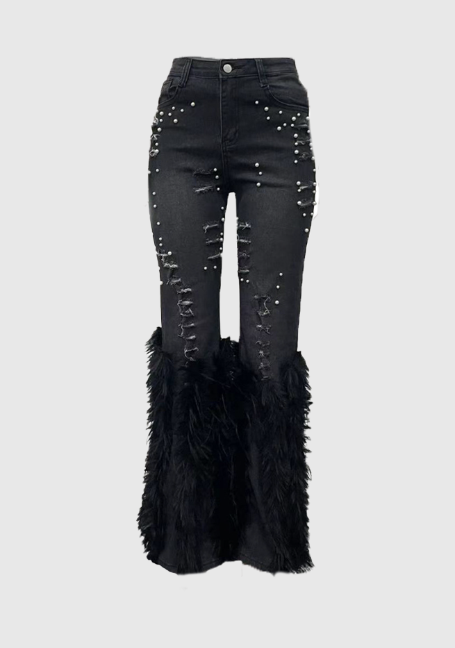 Gretchen Fur Torn Pearl Jeans