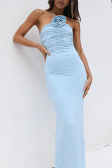 Halter Floral Decoration Ruched Midi Dress