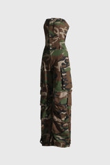 Hazel Camouflage Printed Strapless Jumpsuit