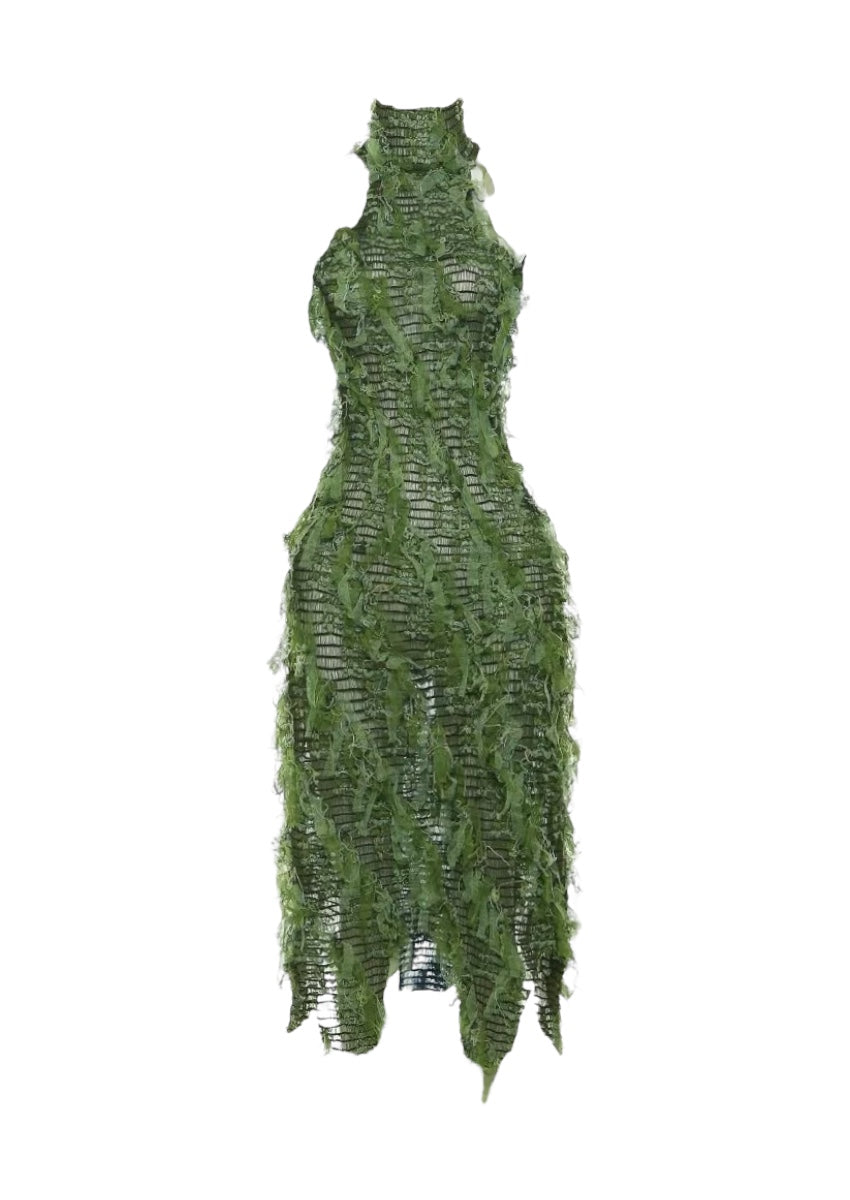 Blattgrünes Neckholder-Midikleid