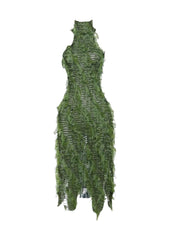 Blattgrünes Neckholder-Midikleid