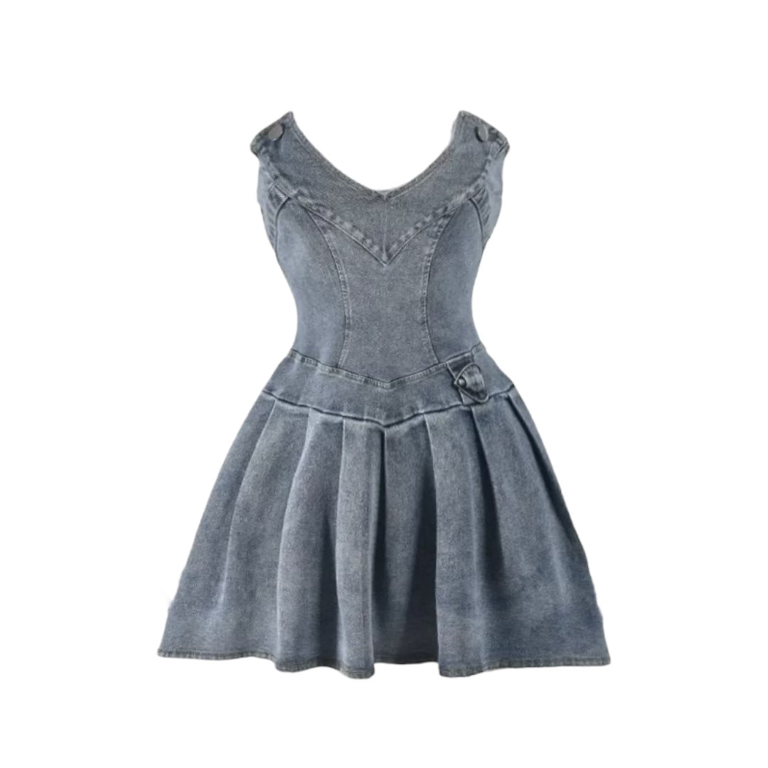 Plissiertes Minikleid aus Denim
