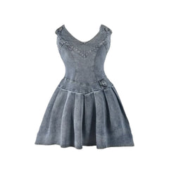 Plissiertes Minikleid aus Denim
