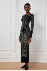 Figurbetontes Oberteil mit Indigo-Illusionsdruck