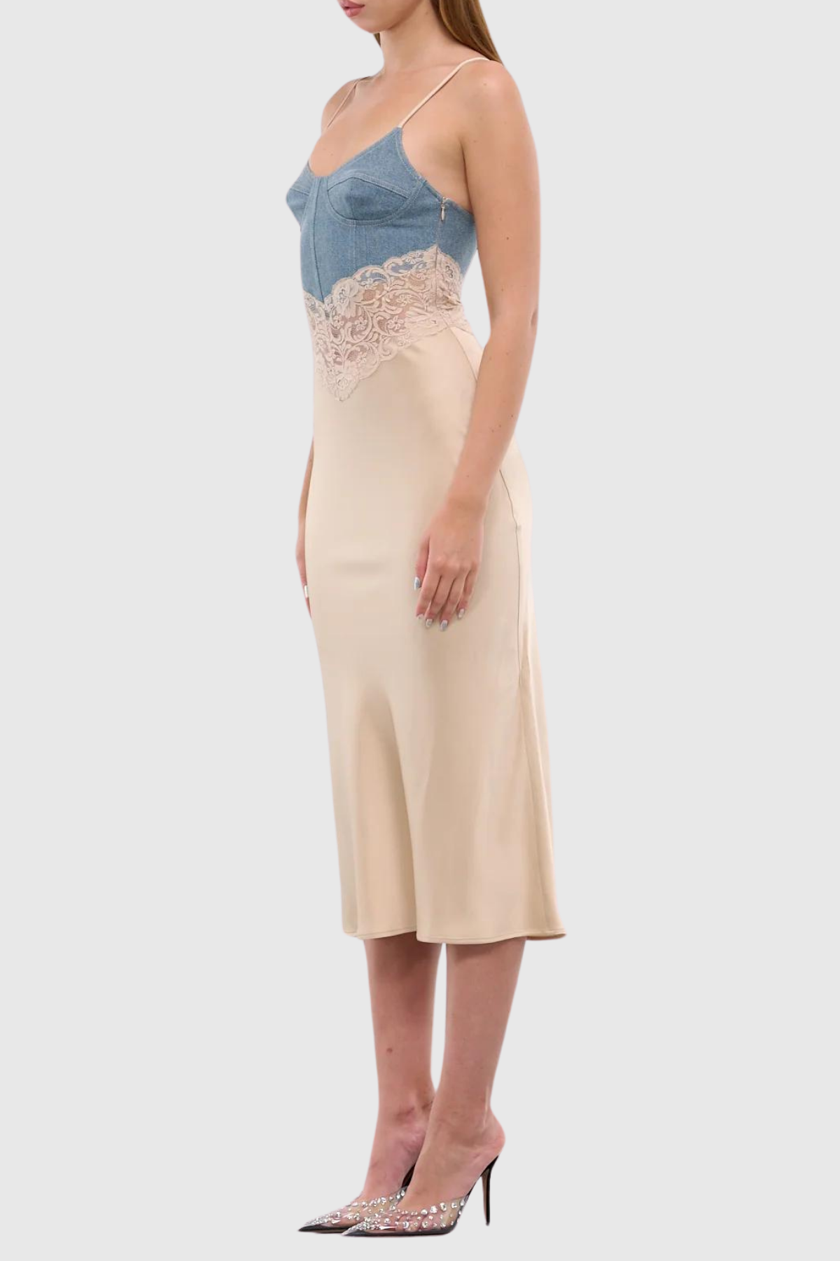 Isabella Denim Maxi Dress In Apricot