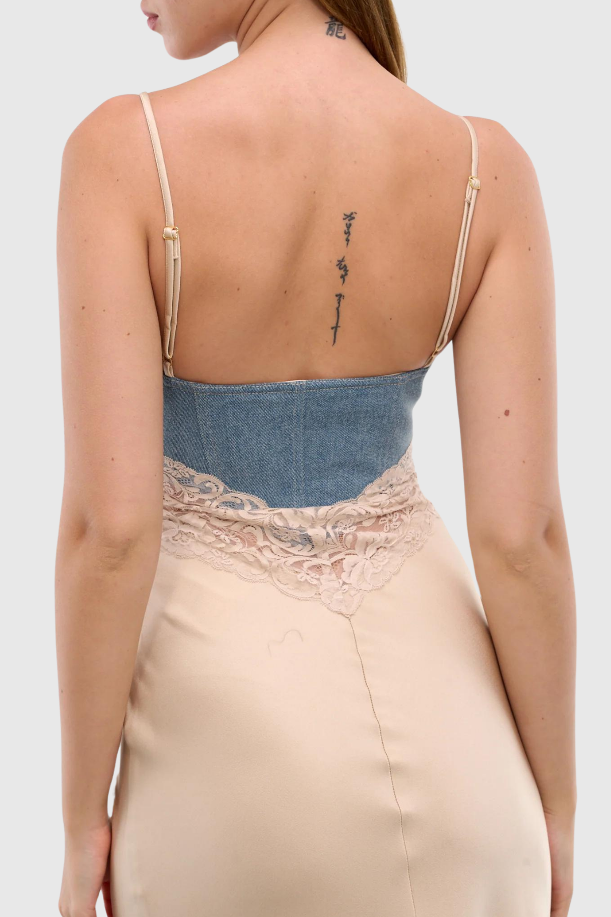 Isabella Denim Maxi Dress In Apricot