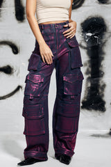 Jayda Metallic Cargo Jeans In Purple