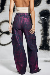 Jayda Metallic Cargo Jeans In Purple