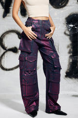 Jayda Metallic Cargo Jeans In Purple