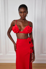 Jazmine Spaghetti Flower Top In Red