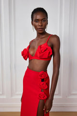 Jazmine Spaghetti Flower Top In Red