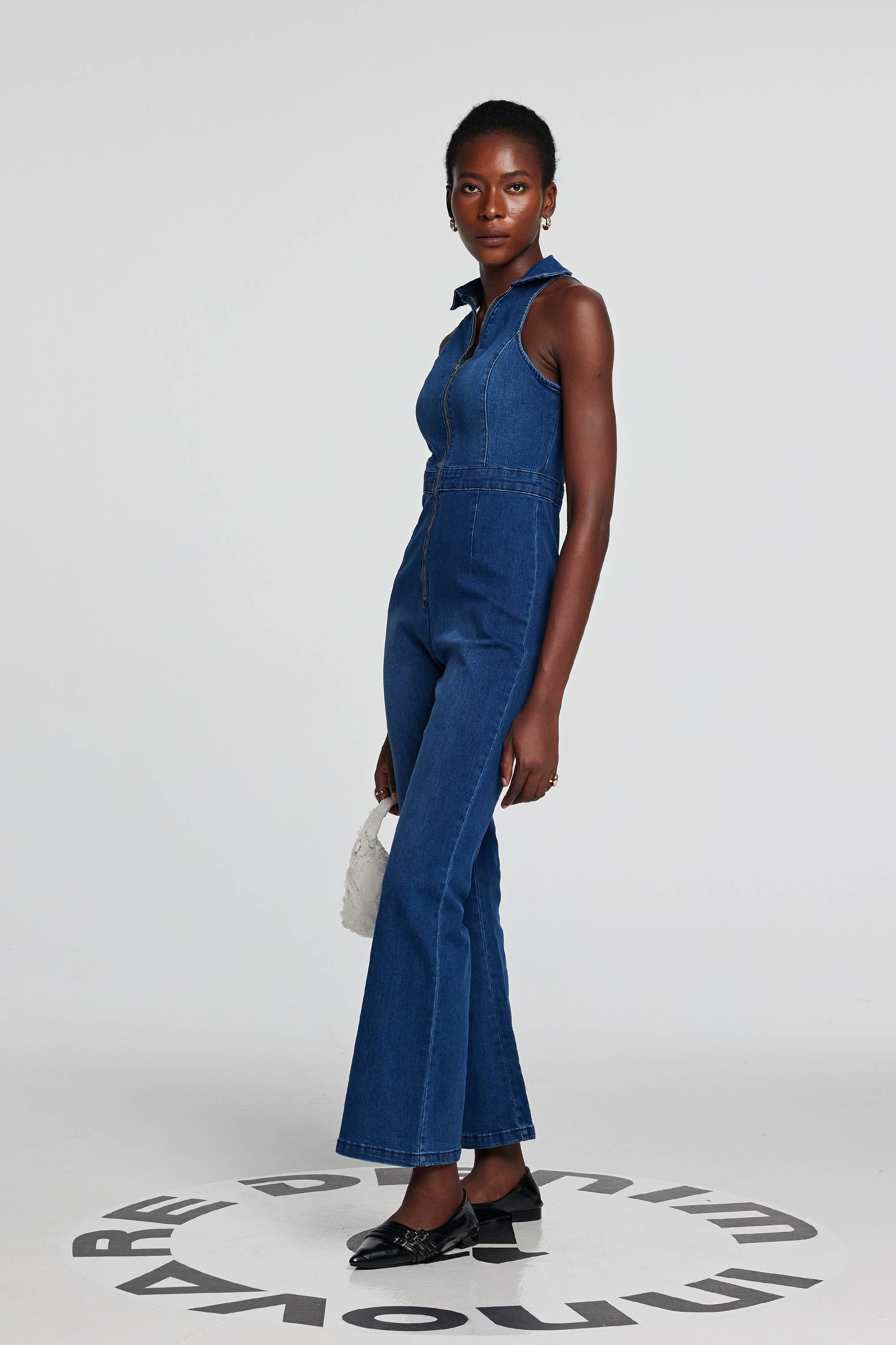 Jessie Folded Collar Denim Jumpsuit