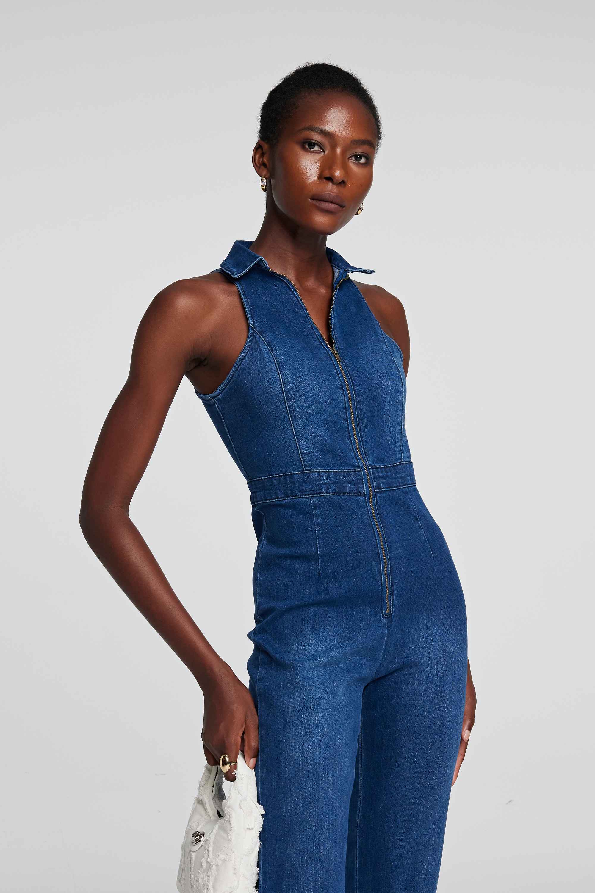 Jessie Folded Collar Denim Jumpsuit