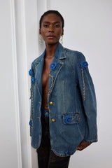 Joelle Flower Chain Lapel Denim Jacket