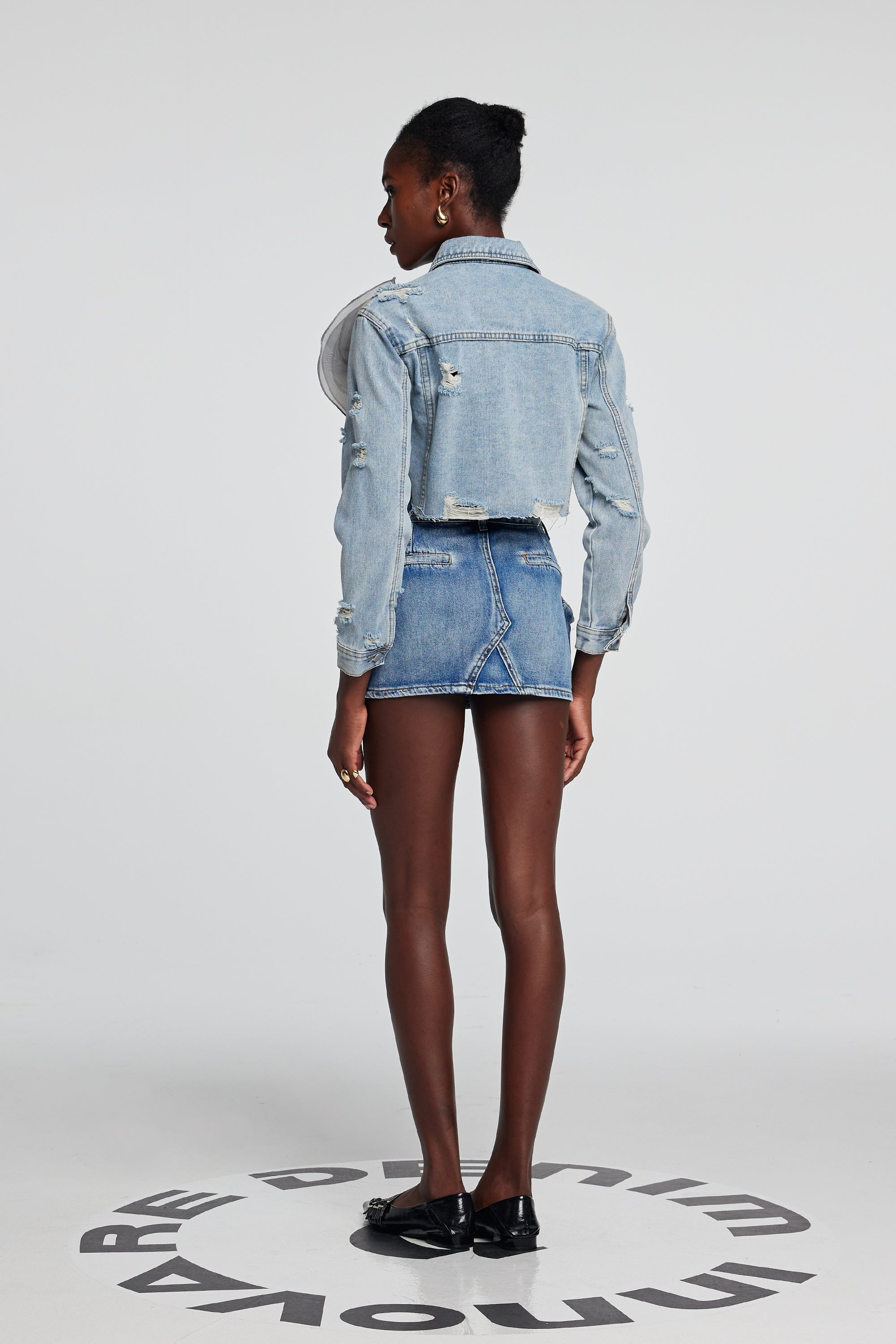 Johanna Torn Flower Denim Jacket In Blue