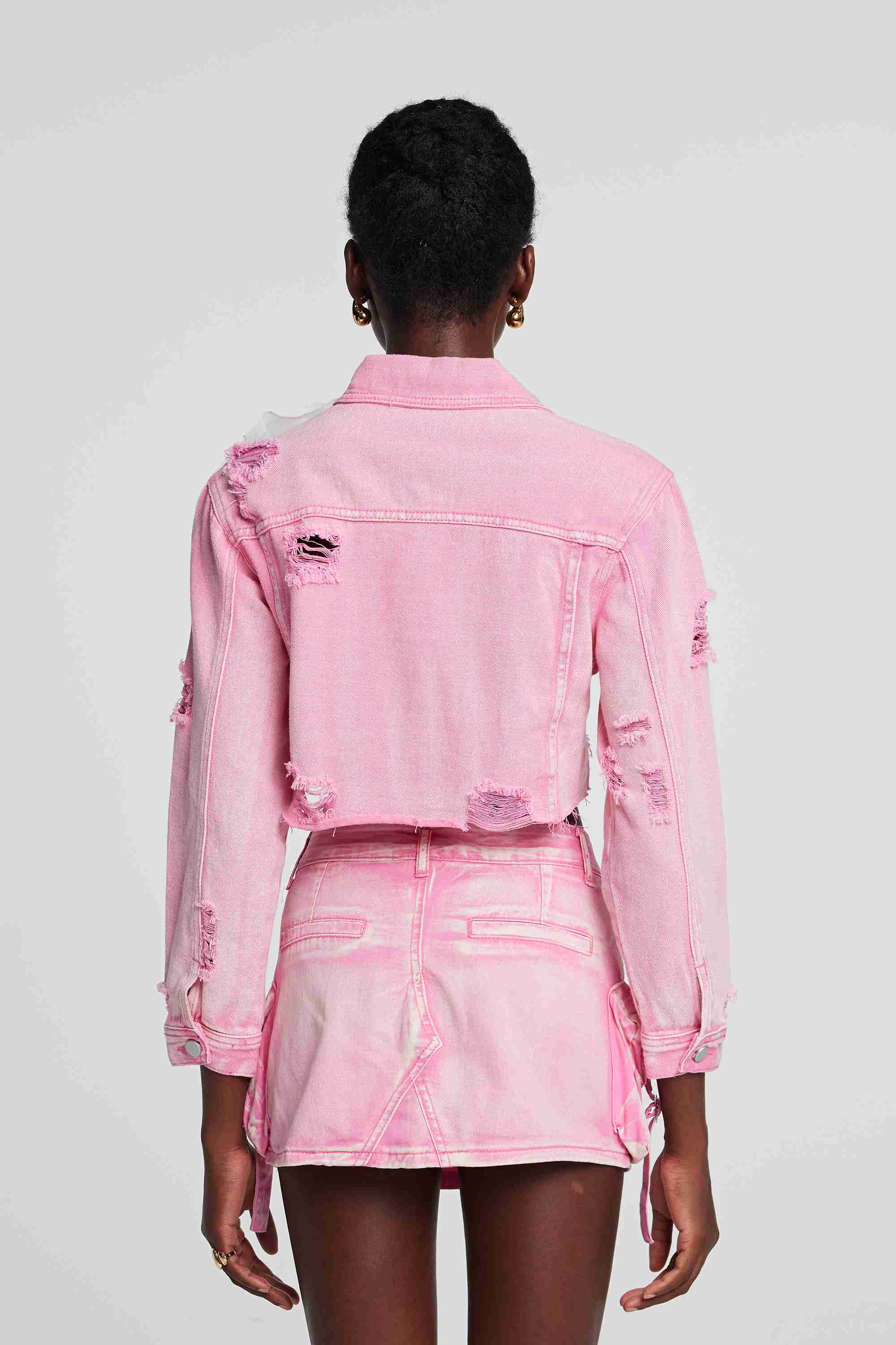 Johanna Torn Flower Denim Jacket In Pink