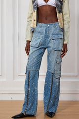 Jolie – Cargo-Jeans mit zerrissenen Taschen und Reißverschluss