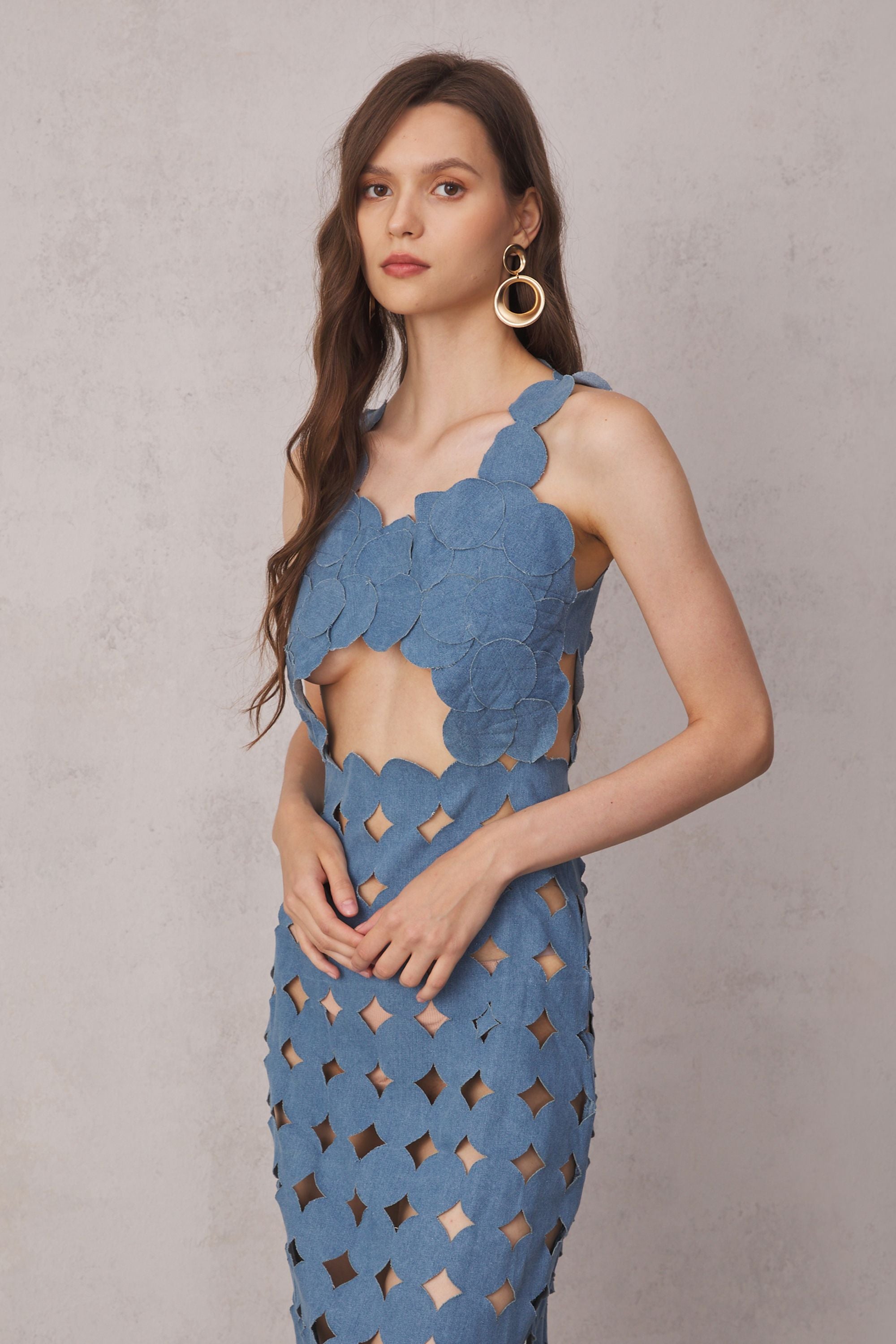 Juniper Circle Hollow Denim Maxi Dress