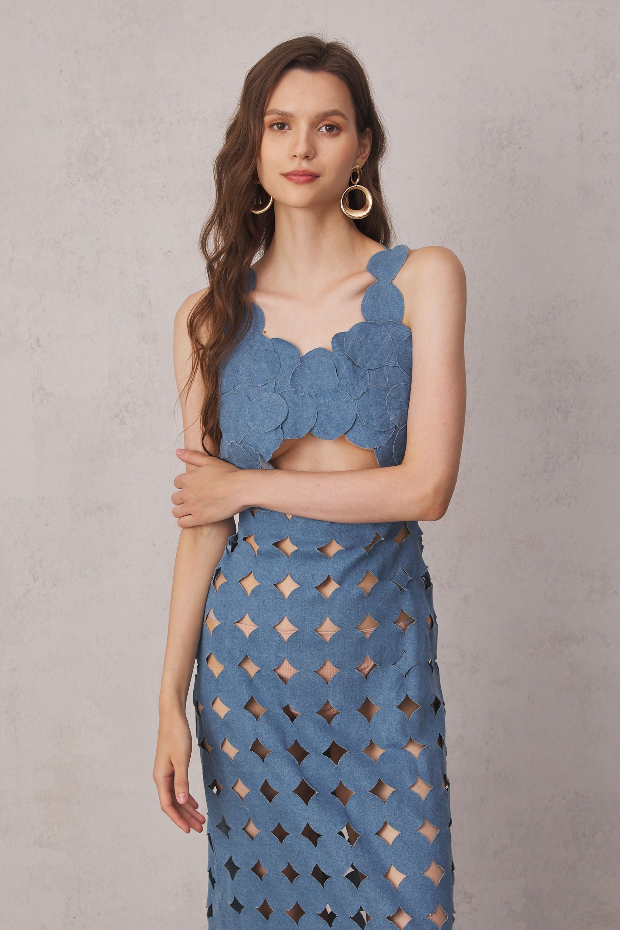 Juniper Circle Hollow Denim Maxi Dress