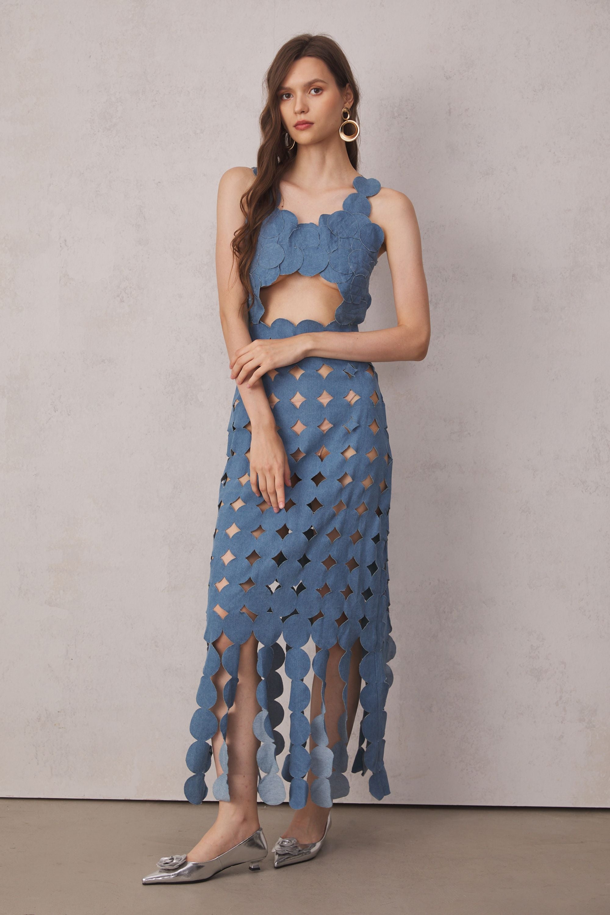 Juniper Circle Hollow Denim Maxi Dress