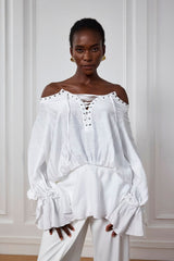 Kai – Geblümtes Rüschentop mit Schnürung