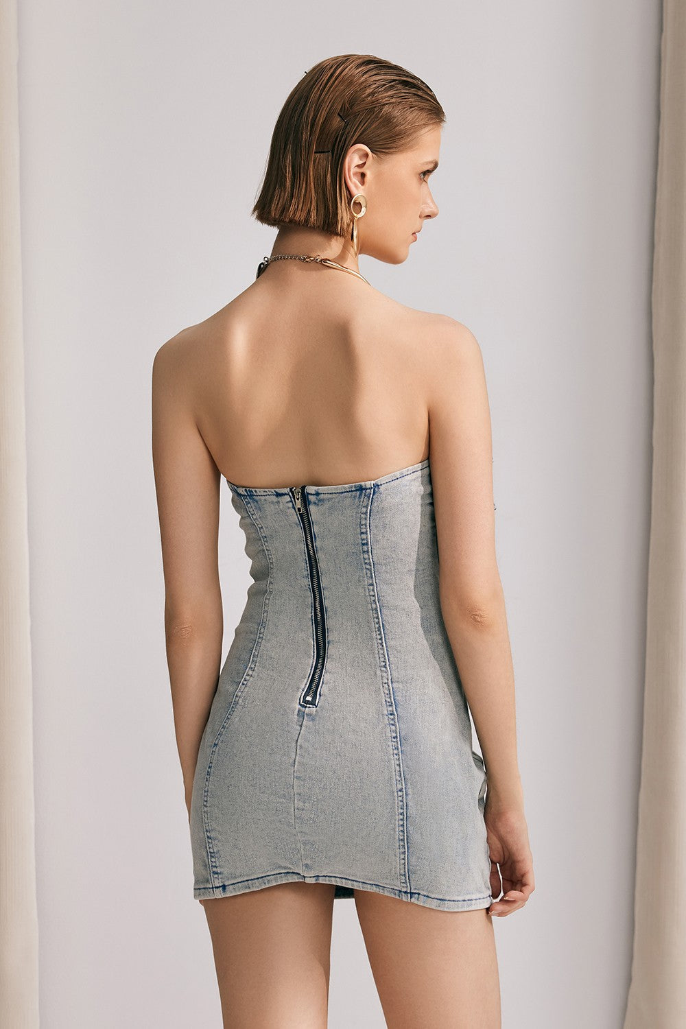 Kate Flower Ruffle Denim Mini Dress