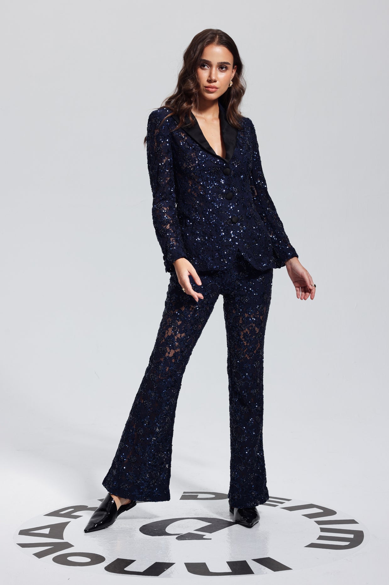 Kristen Rhinestone Sequin Lace Pants Set