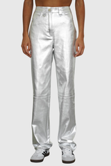 Kshiti Metallic Jeans In Silver