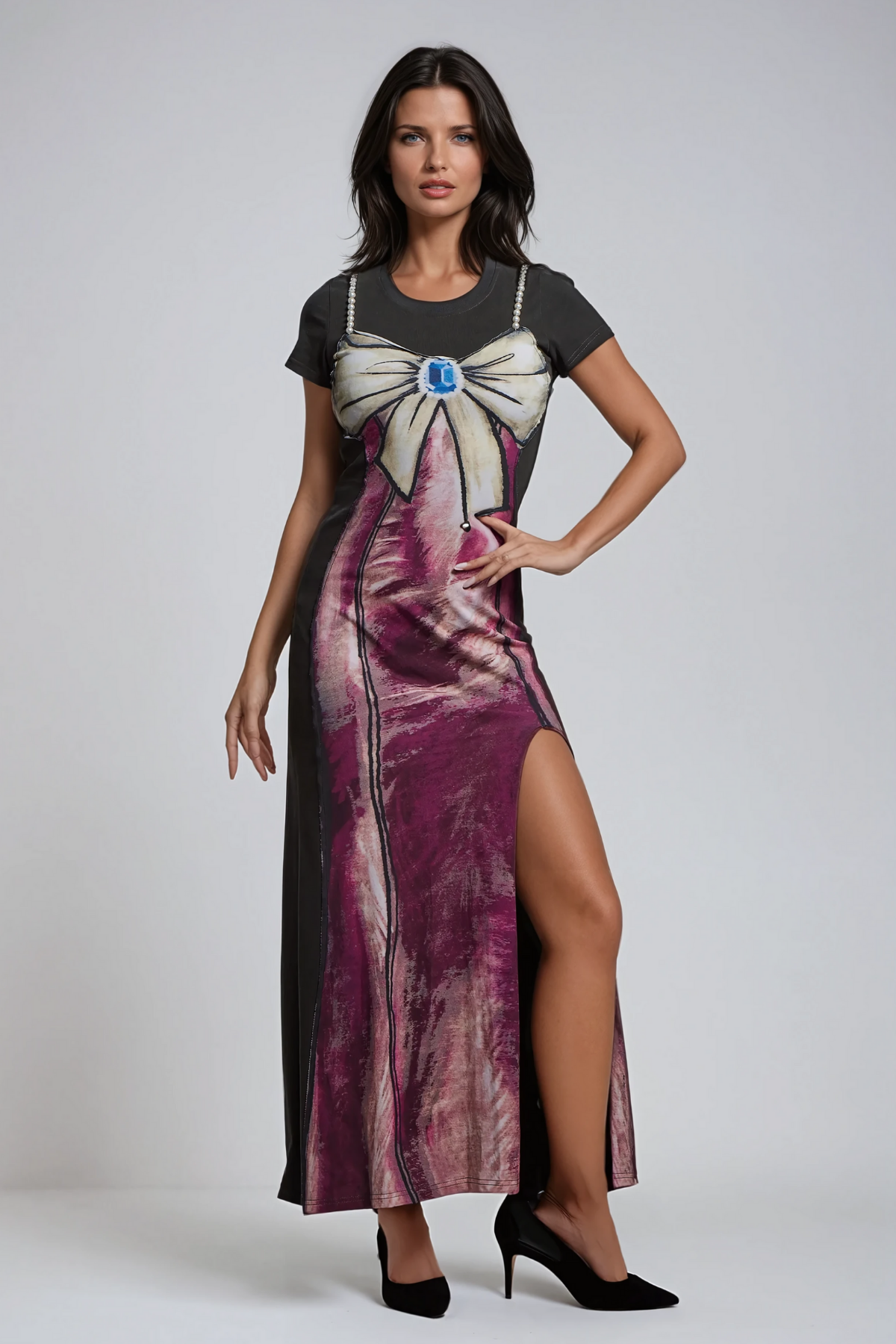 Kylee Print Bow Pearl Maxi Dress