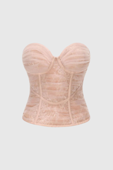 Kyra Corset Mesh Ruch Top In Slight Pink