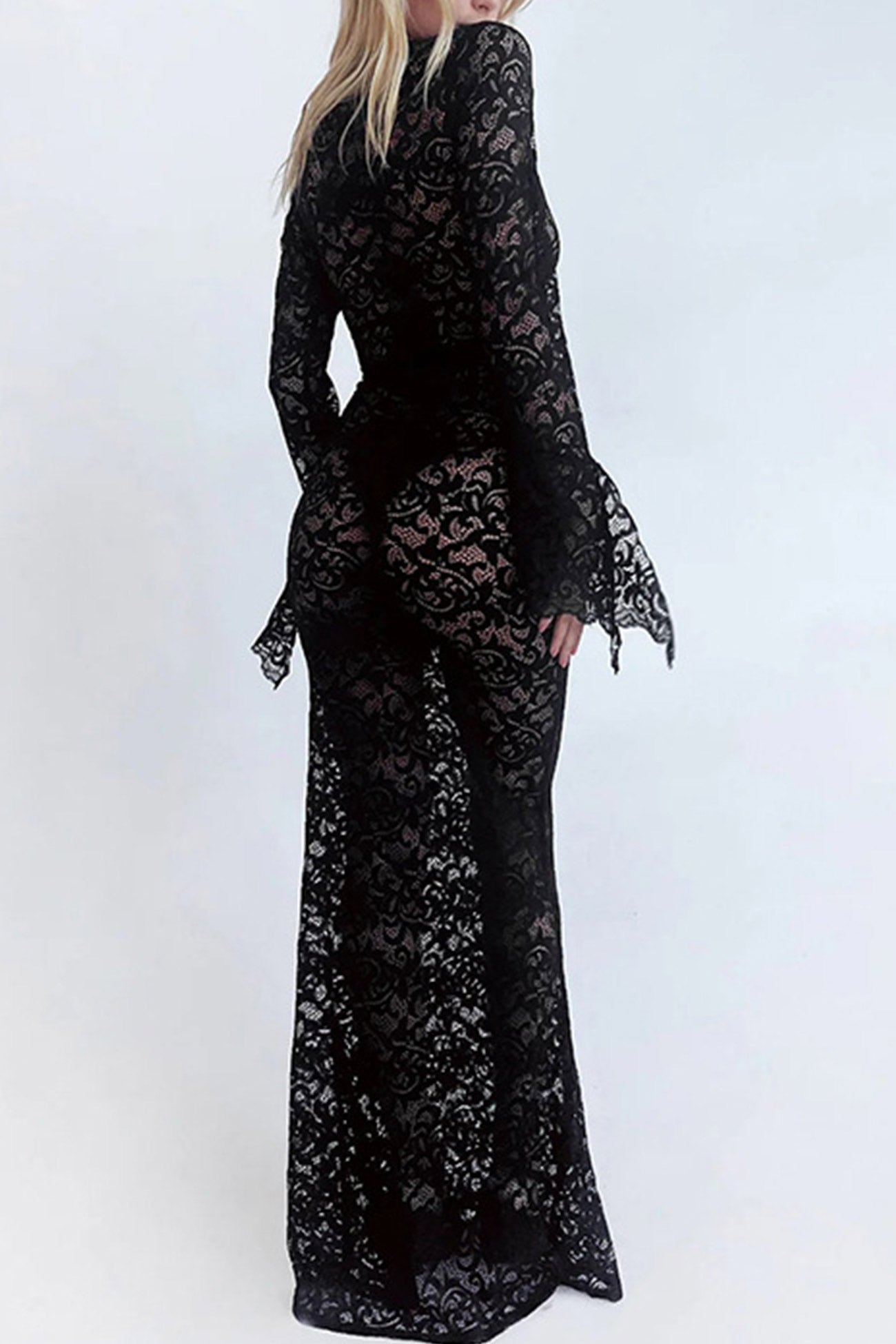 Lace V Neck Flares Sleeve Dress