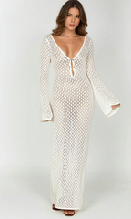 Lana Knit Hollow Plunge Maxi Dress In White